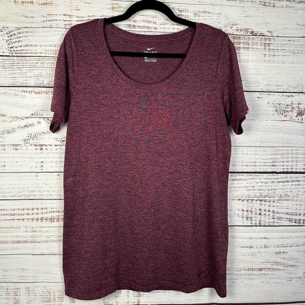 Womens Nike Dri-Fit Burgundy & Black Marled Crewneck Activewear T Shirt Size L